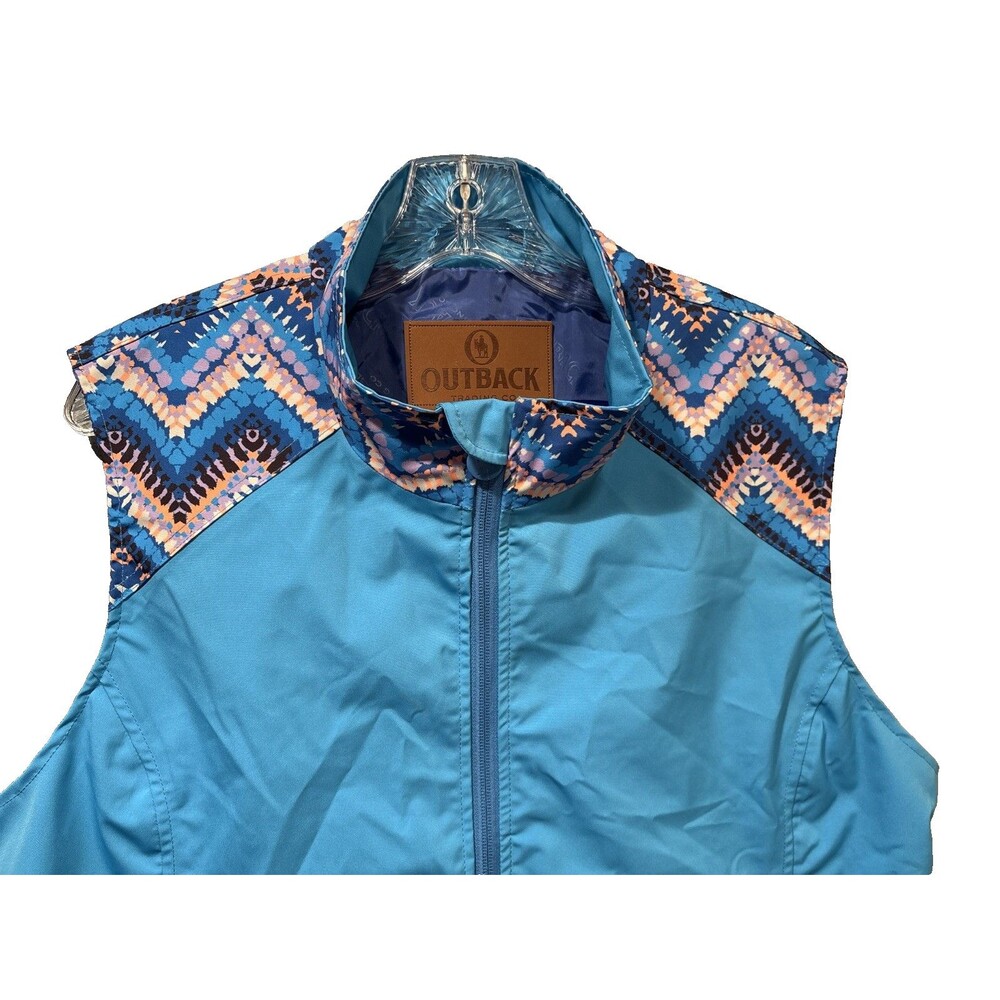 Outback Trading Co Vest Womens XL Blue Aztec Geometric Southwestern Zip Gilet